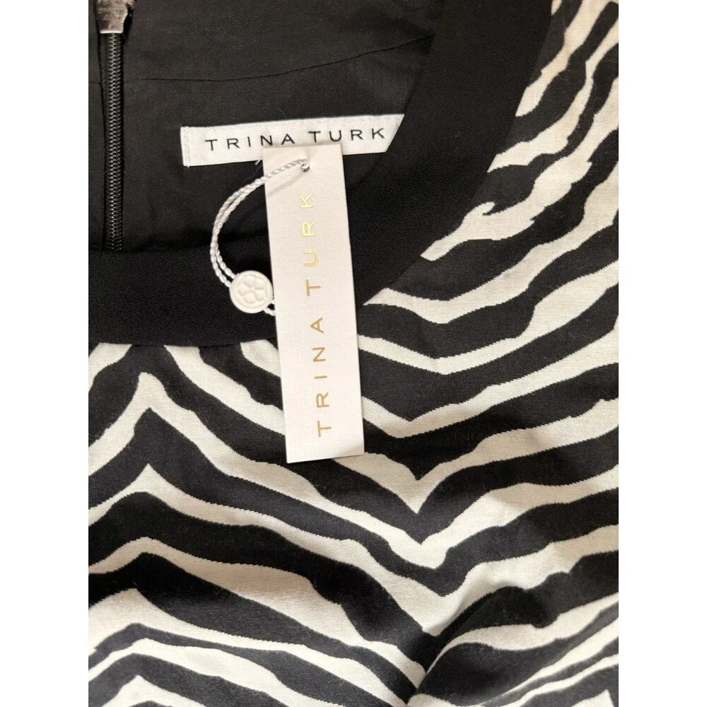 Trina Turk Dress 6 NWT Black And Ivory Animal Zebra Print Lined Sheath - Picture 6 of 6